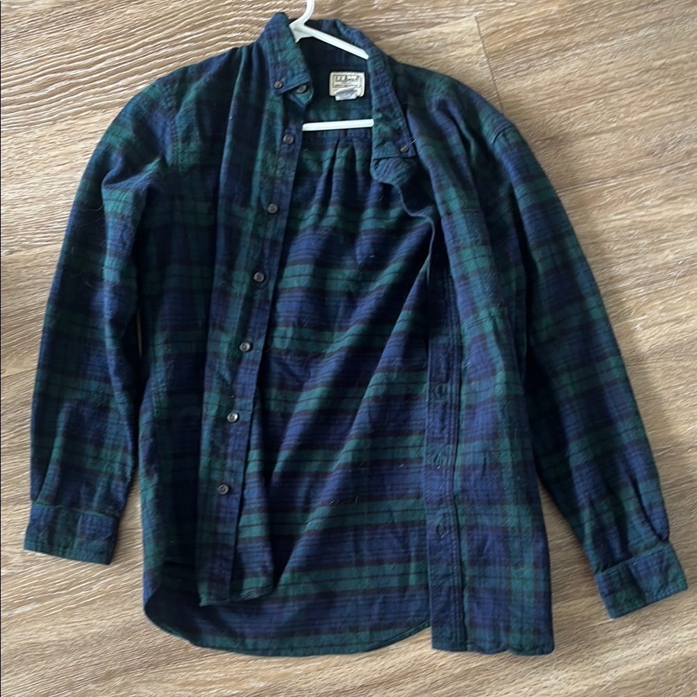 L.L. Bean Green and Blue Casual Button Down Shirt